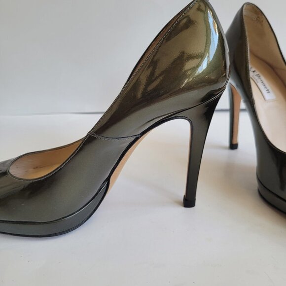 EUC L.K. Bennet Sledge Platform Heels Glossy Green Patent Leather sz 38 6US. - Picture 2 of 9
